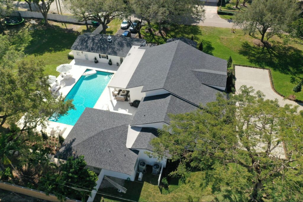 aerial shot of a roof