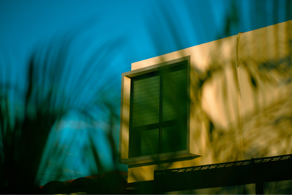 modern home with blinds up 